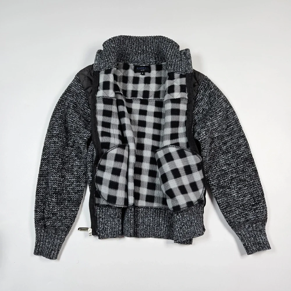 Gioberti Knit Cardigan Sweater Boys 8‎ Gray Full Zip Fleece Quilted Yoke Jacket